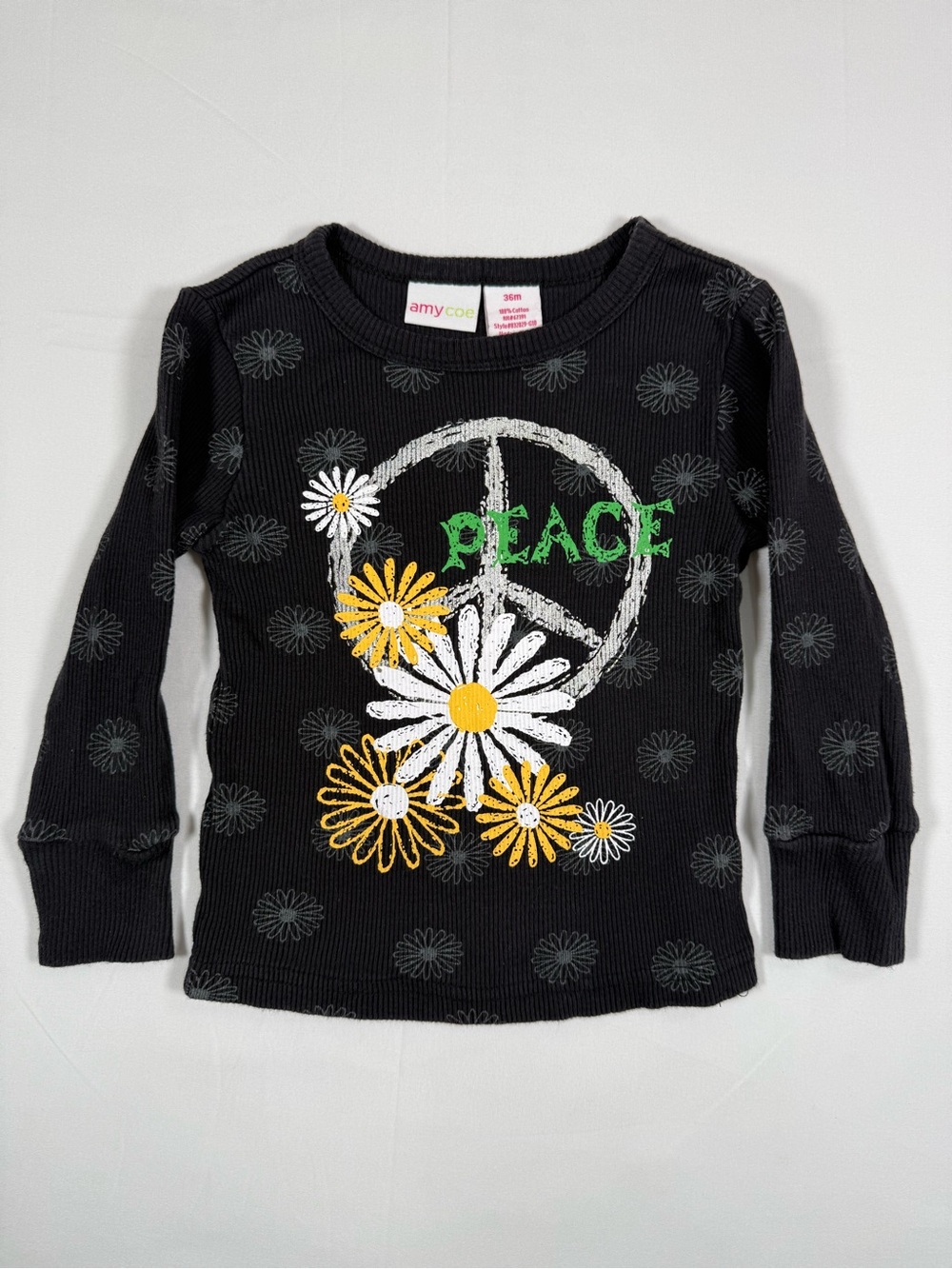 AMY COE Girls Y2K Peace Daisy Long Sleeve Shirt 36M Hippie Boho Flower Child